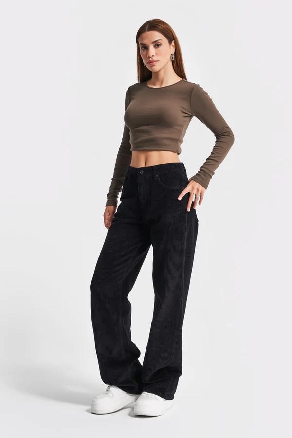 დენიმი, ჯინსი Women's Denim Jeans IT'S BASIC 1kadin-siyah-renk-loose-fit-kalin-fitilli-kadife-pantolon-18673.jpg