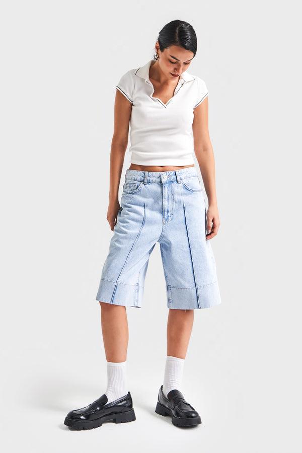【SCENERITY】Trin Bermuda Denim Pants Denim Bermuda Shorts with Breaks | Alcott | Women's Skirts
