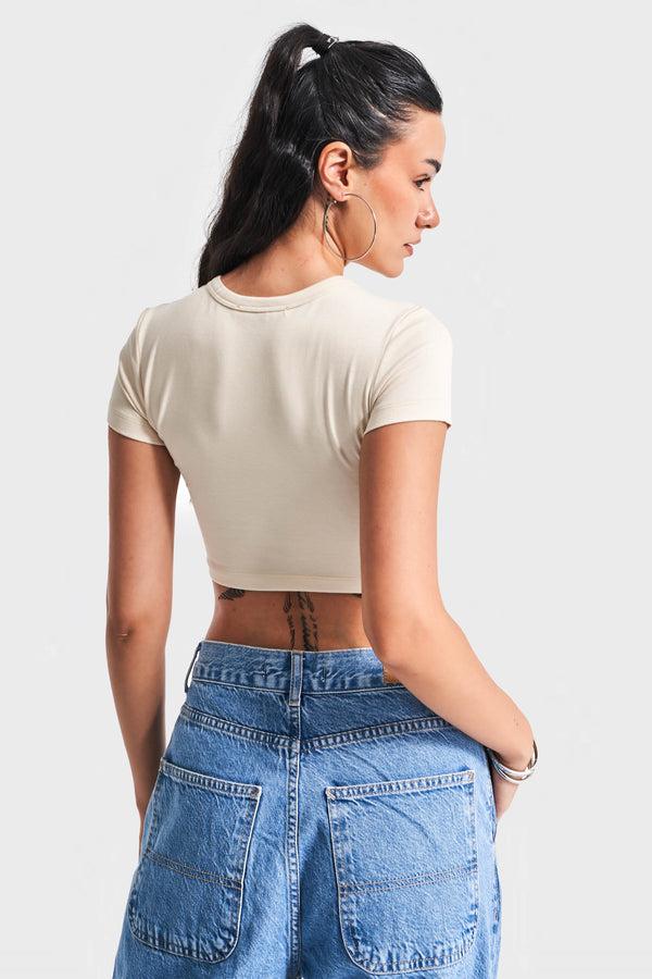 მაისური, ტოპი Women's T-Shirt IT'S BASIC 23kadin-bej-renk-s5-super-esnek-kumas-crop-fit-top-20407.jpg