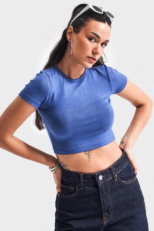 მაისური, ტოპი Women's T-Shirt IT'S BASIC 1kadin-indigo-renk-s5-super-esnek-kumas-crop-fit-top-20250.jpg