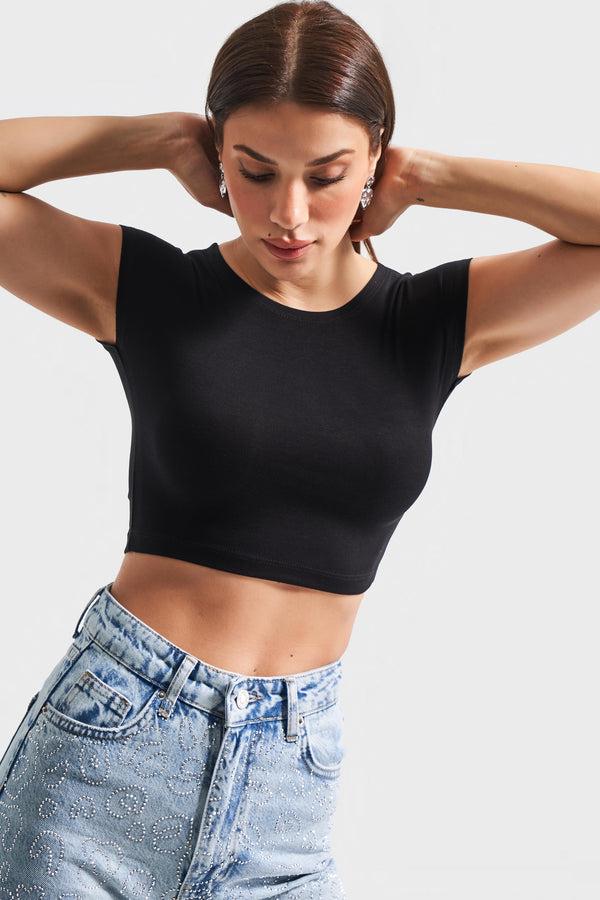 მაისური, ტოპი Women's T-Shirt IT'S BASIC 4kadin-siyah-renk-esnek-kumas-bisiklet-yaka-crop-body-20612.jpg