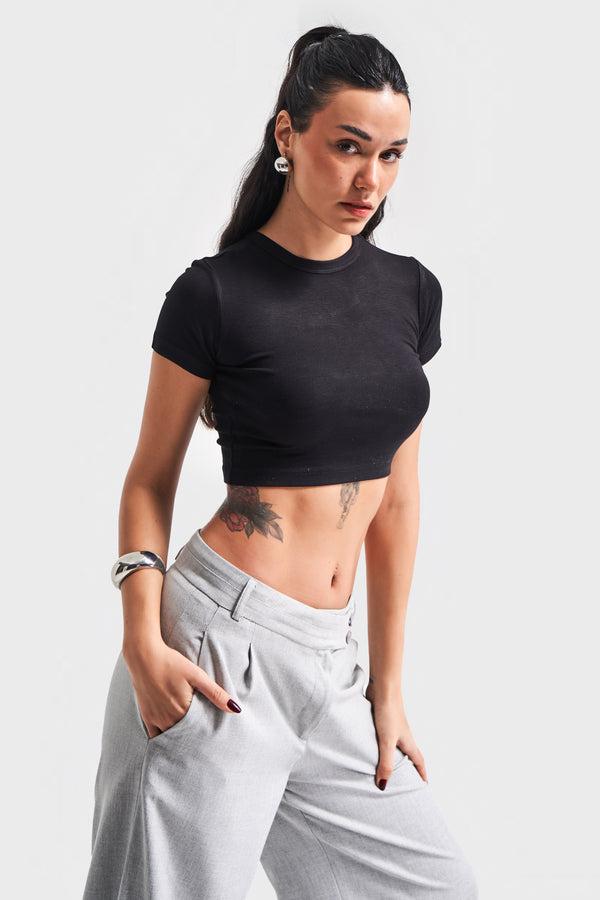 მაისური, ტოპი Women's T-Shirt IT'S BASIC 1kadin-siyah-renk-s5-super-esnek-kumas-crop-fit-top-20231.jpg
