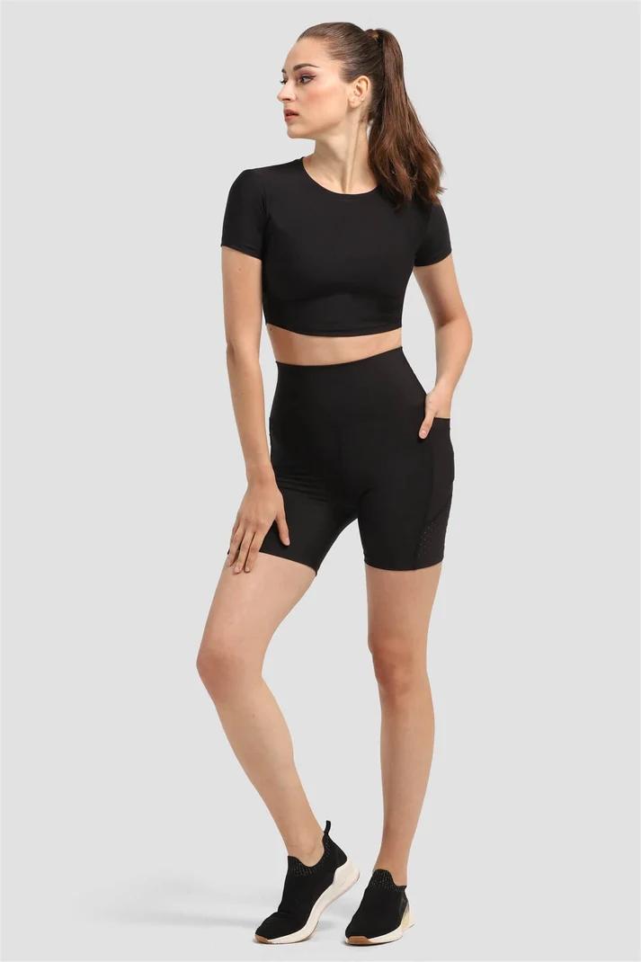 ფიტნეს ტანსაცმელი Women's Shorts  Biker Tights SUPERSTACY 2superstacy-laser-kesim-cepli-siyah-kisa-tayt-3483.jpg