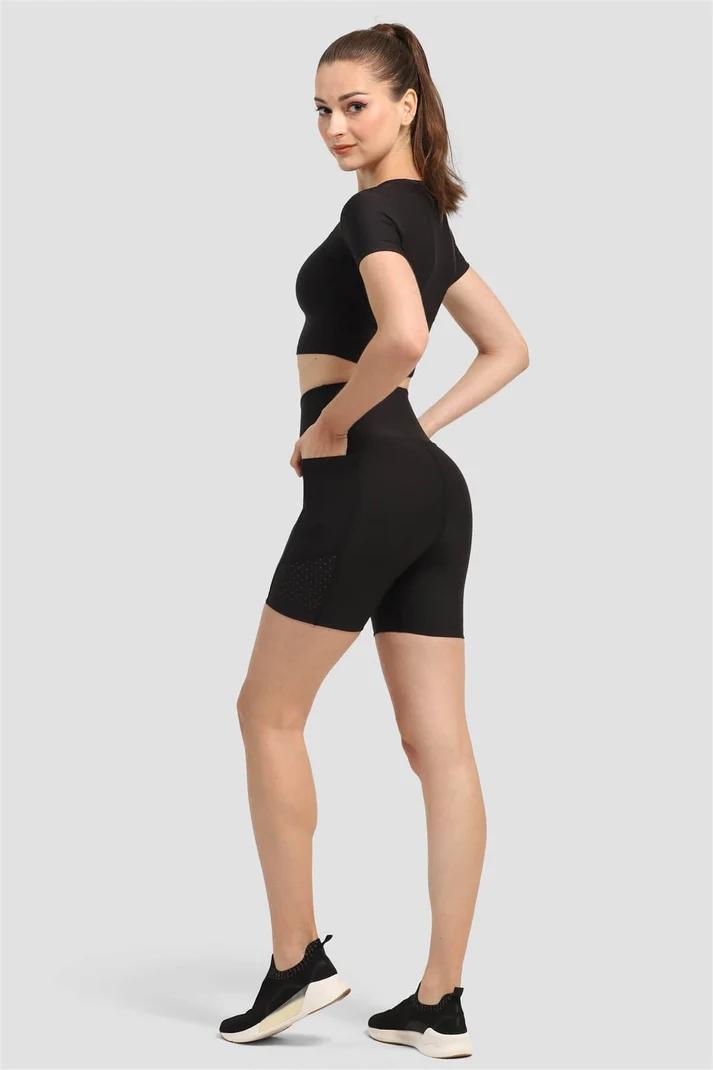 ფიტნეს ტანსაცმელი Women's Shorts  Biker Tights SUPERSTACY 4superstacy-laser-kesim-cepli-siyah-kisa-tayt-3484.jpg