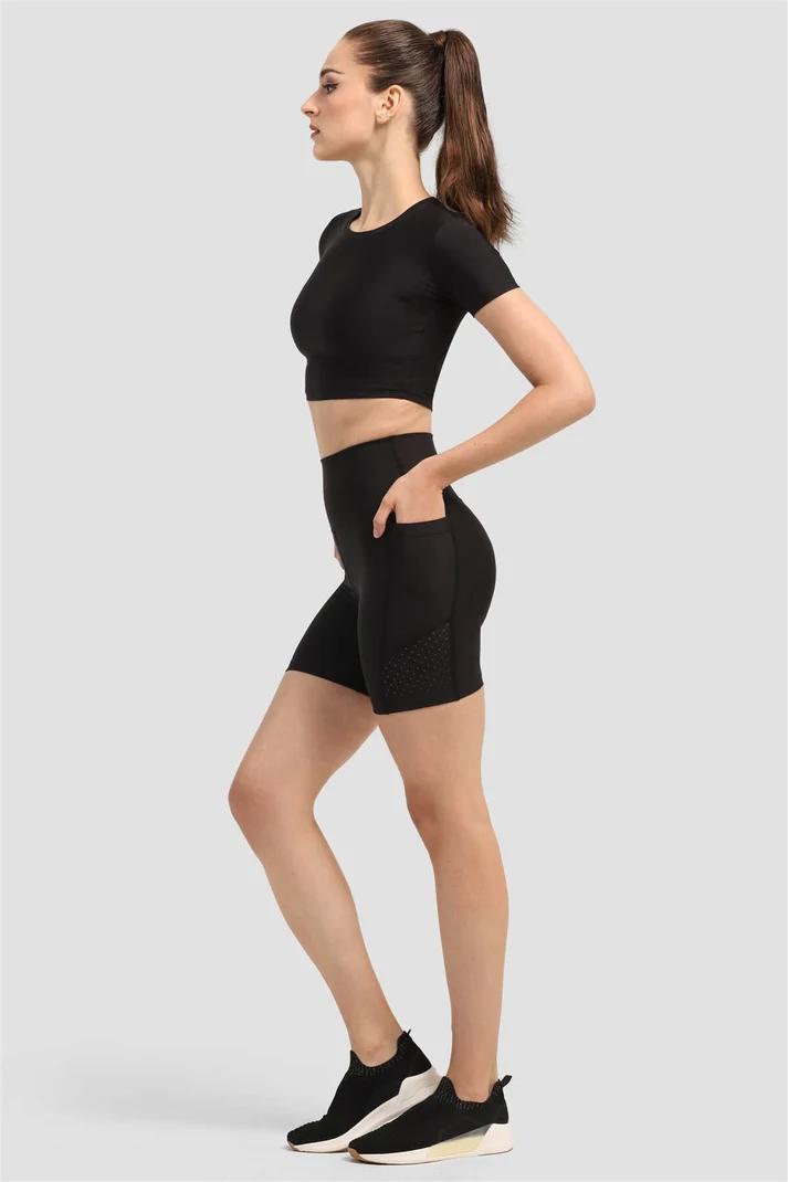 ფიტნეს ტანსაცმელი Women's Shorts  Biker Tights SUPERSTACY 5superstacy-laser-kesim-cepli-siyah-kisa-tayt-3485.jpg